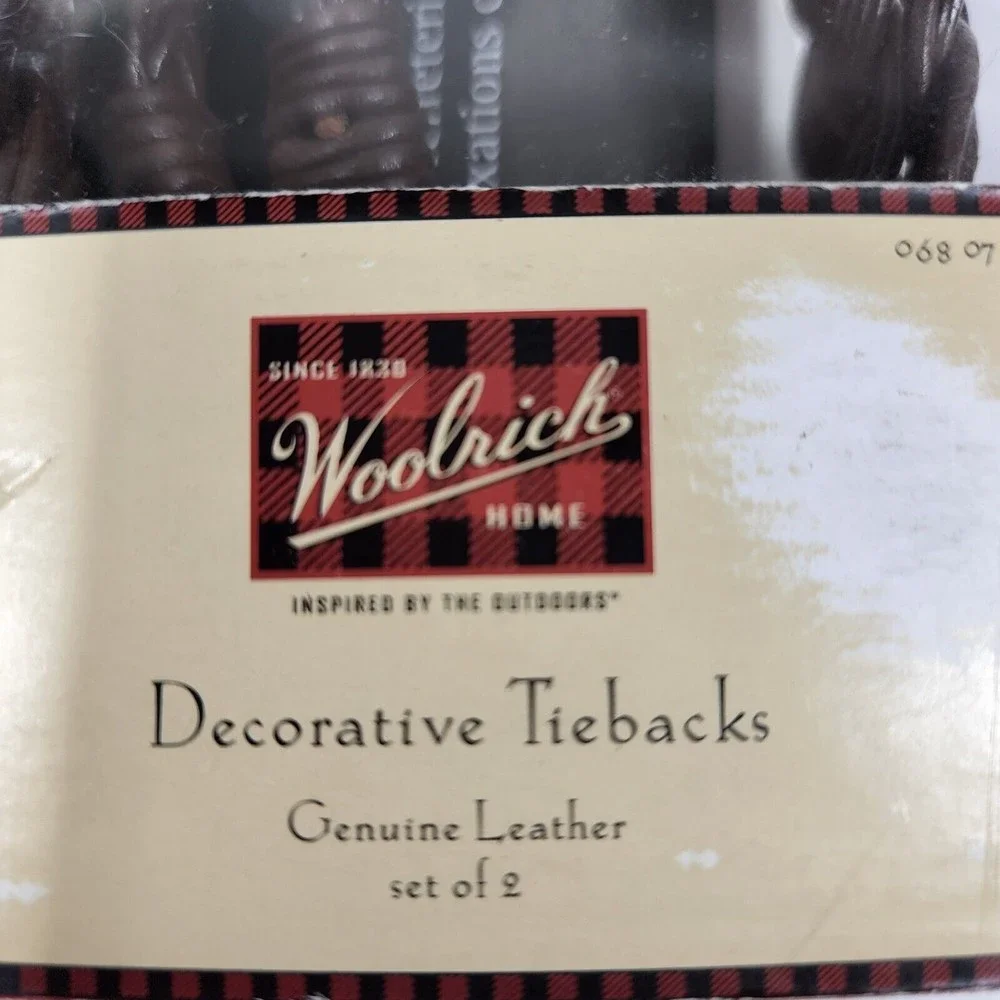 Woolrich Braided Leather Curtain Tie Backs Dark Brown Set of 2 Western Rustic